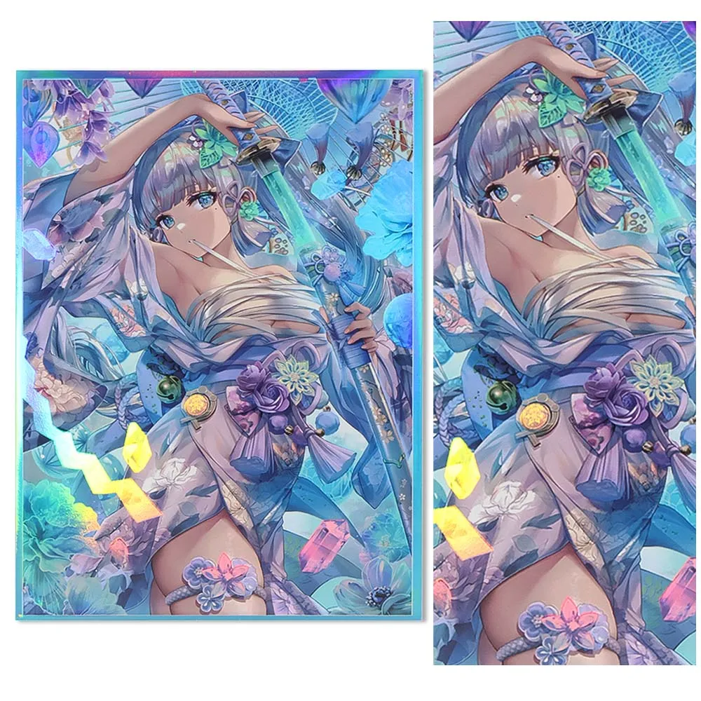 50 個 67 × 92 ミリメートルホログラフィック点滅アニメカードスリーブ神里あやかトップローディング耐摩耗シールドダブルカードカバー MTG/PKM 用