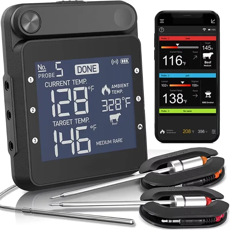 

Smart Digital Wireless Bluetooth Meat Food Thermometer Outdoor Kitchen BBQ Grill Household