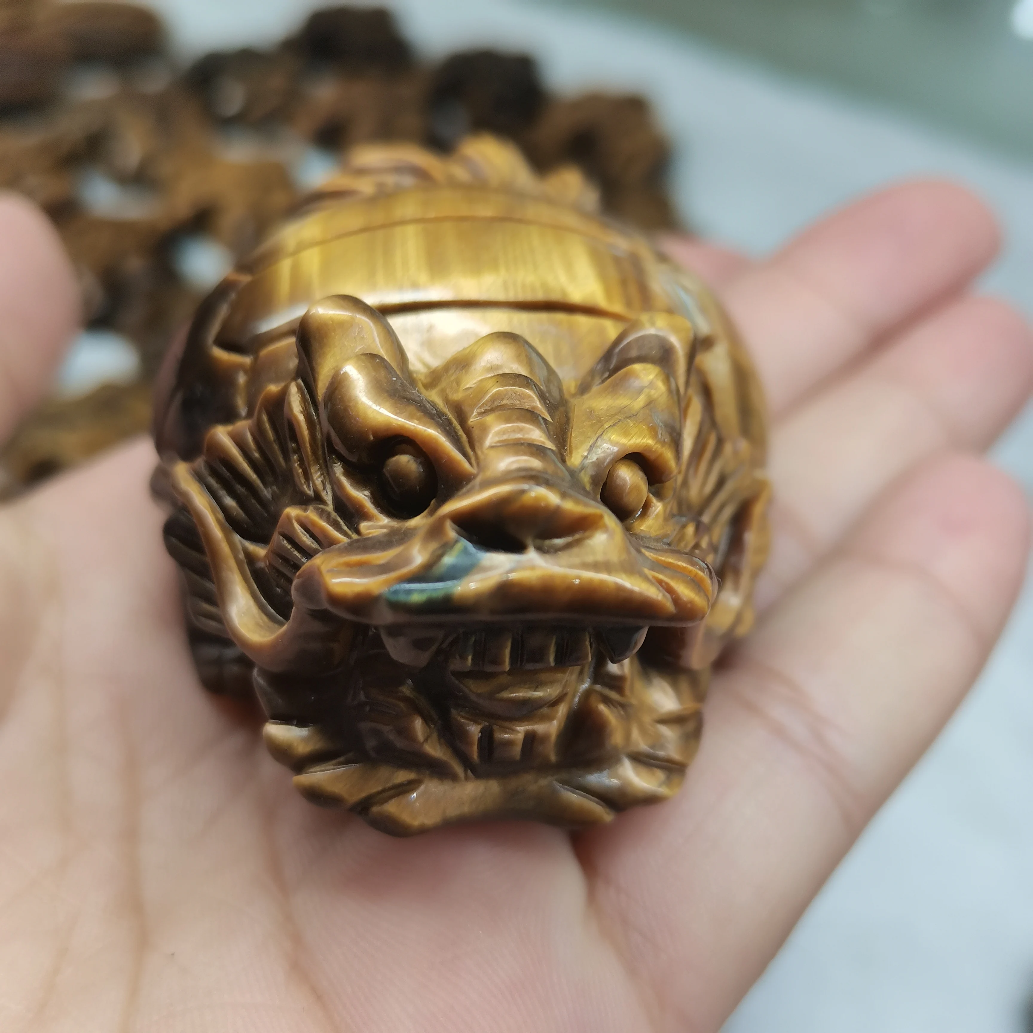 50mm dragon turtle Statue Natural Gemstone Yellow Tiger Eye Crystal Carved Reiki Healing Stone Animal Figurine Crafts Home Decor