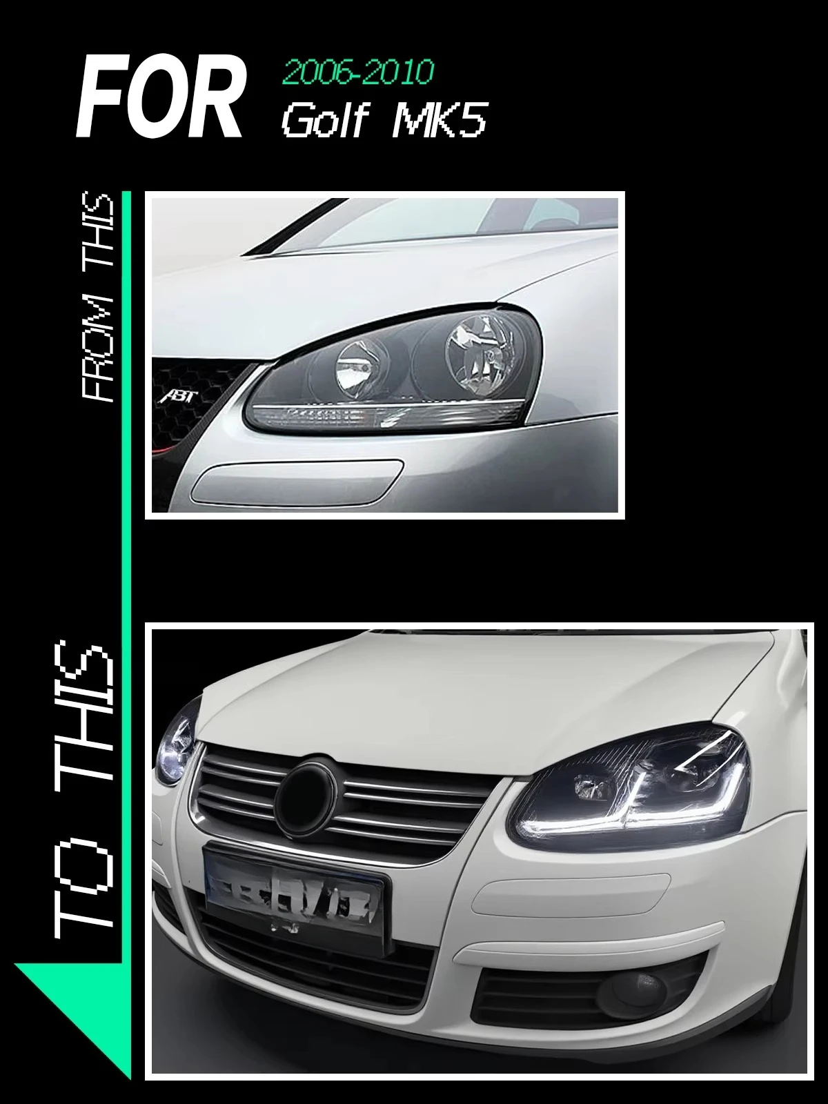 

Sewiyolin автомобильные светодиодные фары аксессуары для VW Golf MK5 2006-2010 обновление DRL тормозной указатель поворота Plug and Play