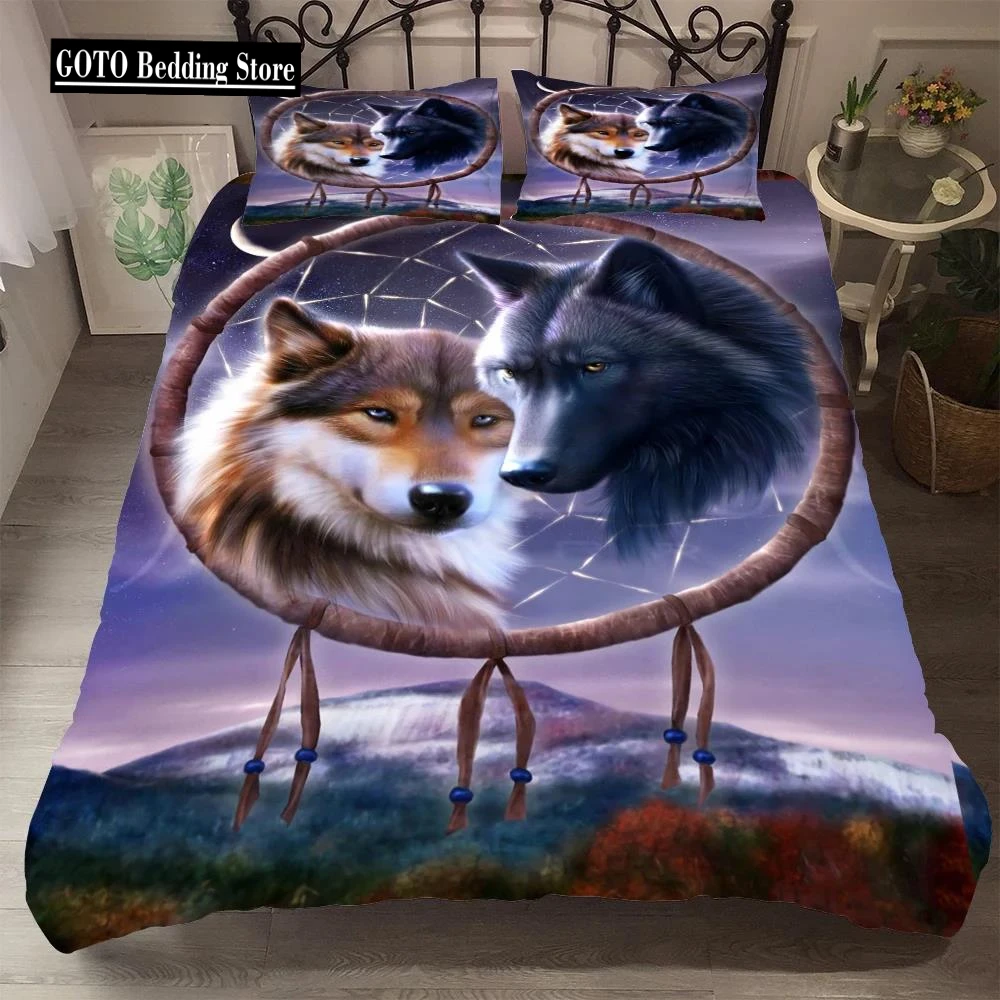 

Bed Linens High Quality Soft Fabulous Bedding Set 3D Couple Wolf Duvet Cover Set Bed Comforter Bohemian Style Dreamcatcher Bed