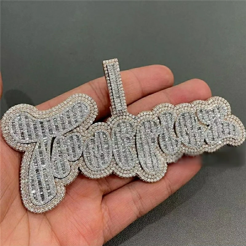 

JEWE Hip Hop Iced Out Customized Chain Initial Pendant For Men Custom Necklace Pass Diamond Test Vvs Baguette Moissanite Chain