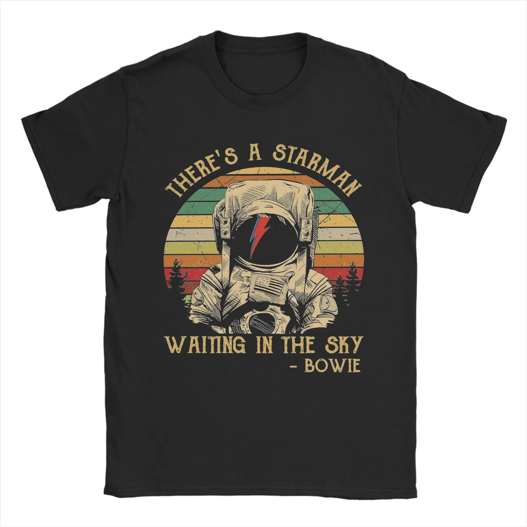 There's A Starman Waiting In The Sky Davids Bowied T Shirt Men's  100% Cotton T-Shirt Tee Shirt Short Sleeve Clothing Classic