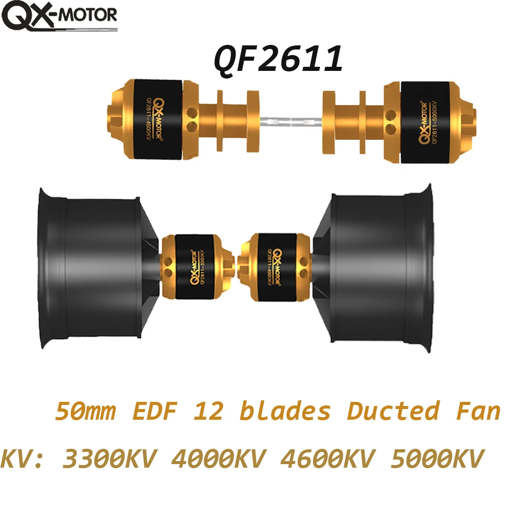 QX-MOTOR 12 blades Ducted Fan 50mm EDF QF2611 3300/4000/4600/5000KV 3S 4S Brushless Motor CW CCW For RC Model Parts