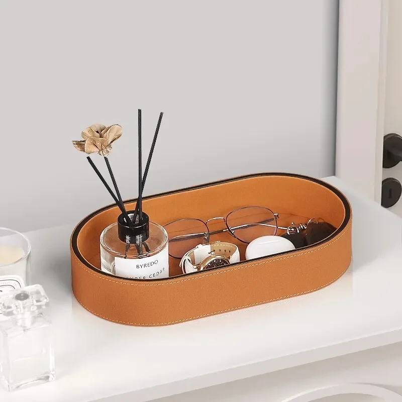 Entrance key storage box Desktop end table tray Cosmetics box Entry door decorative leather ornaments