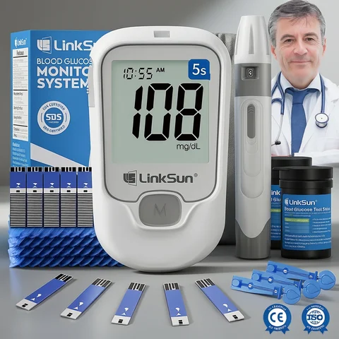 Blood Test Strips Glucose LinkSun G-425-1 Blood Glucose Meter 50/100 pcs Test Strips and Lancets Diabetes Medical Glucosemeter Testing Blood Sugar Tester