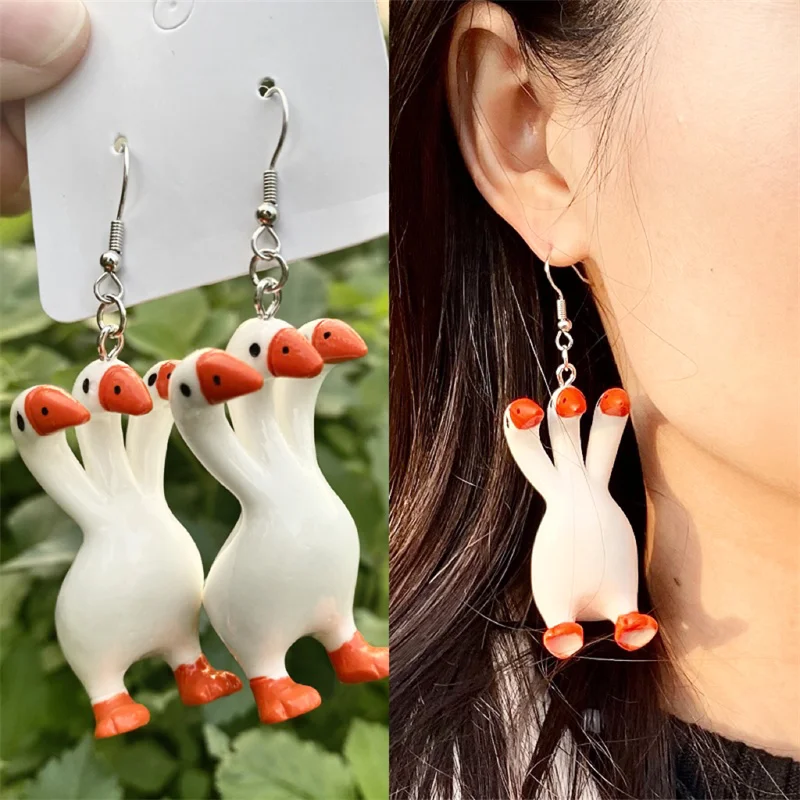 

Cute Three Heads Duck Earrings for Women Girls Funny 3D Enamel Duck Pendant Earrings Fashion Jewelry Gifts Accessories New Trend