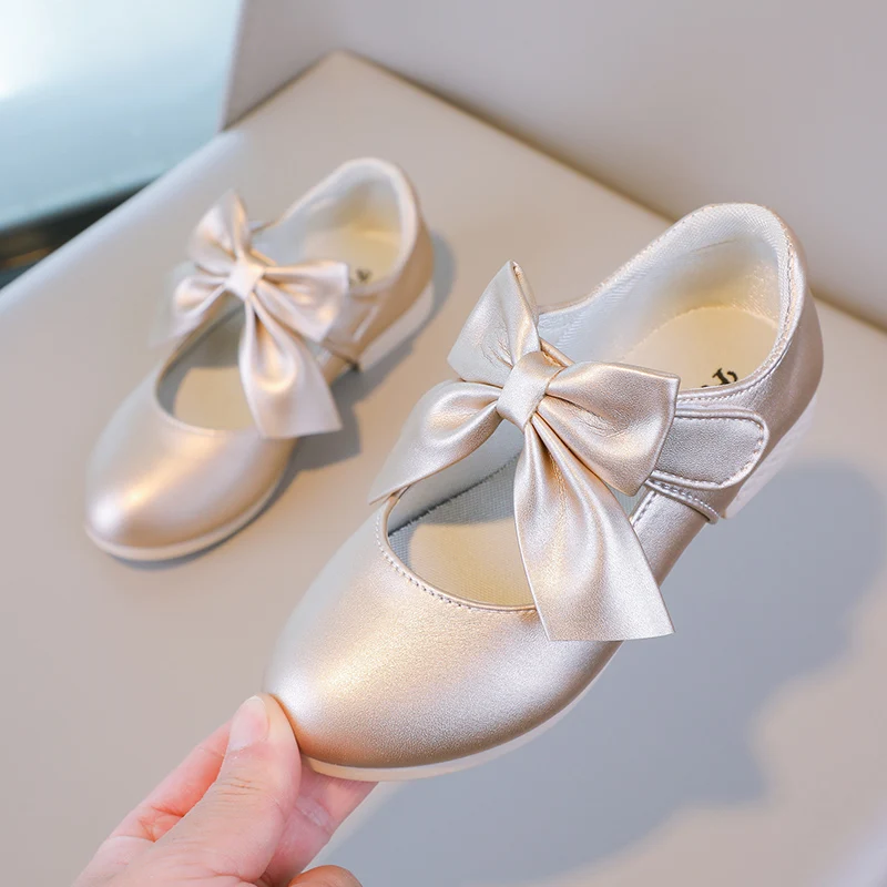 Girls Princess Shoes Shallow Bowknot Metallic Color Fashion Sweet Girl\'s Mary Janes Shoes Light Non-slip 26-36 Kids Ballet Flats