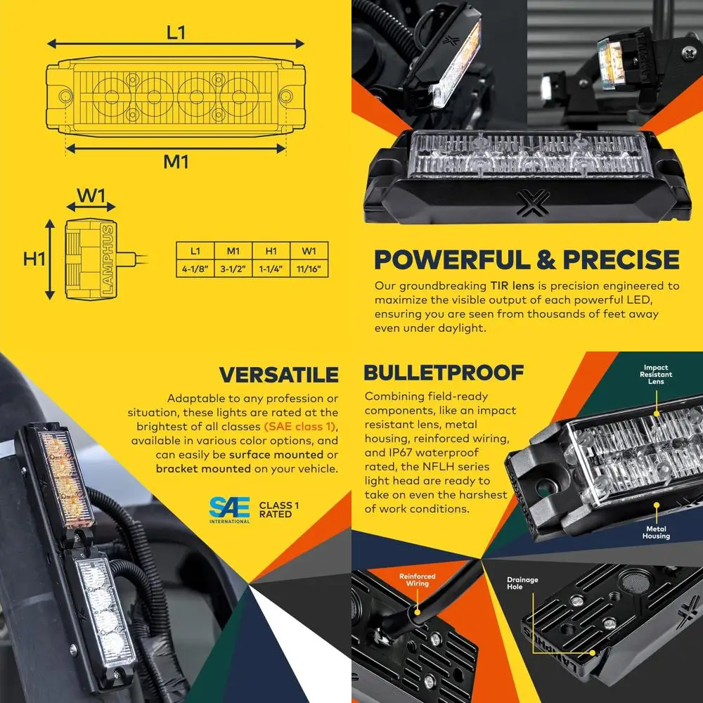 

4W Amber LED Surface Mount Police Grill Strobe Warning Lights, SAE Class 1, Yellow, 12V, for Snowplow, Pilot, Work Truck, Vehicl