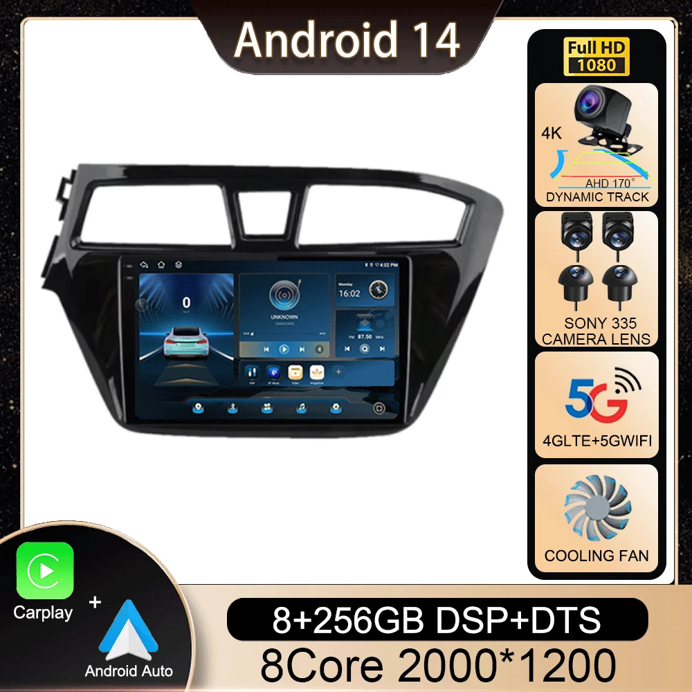 

Android 14 WIFI+4G Car Radio For Hyundai I20 LHD 2015 2016 2017 2018 Stereo GPS Carplay Auto Multimedia Video Player 360 Camera