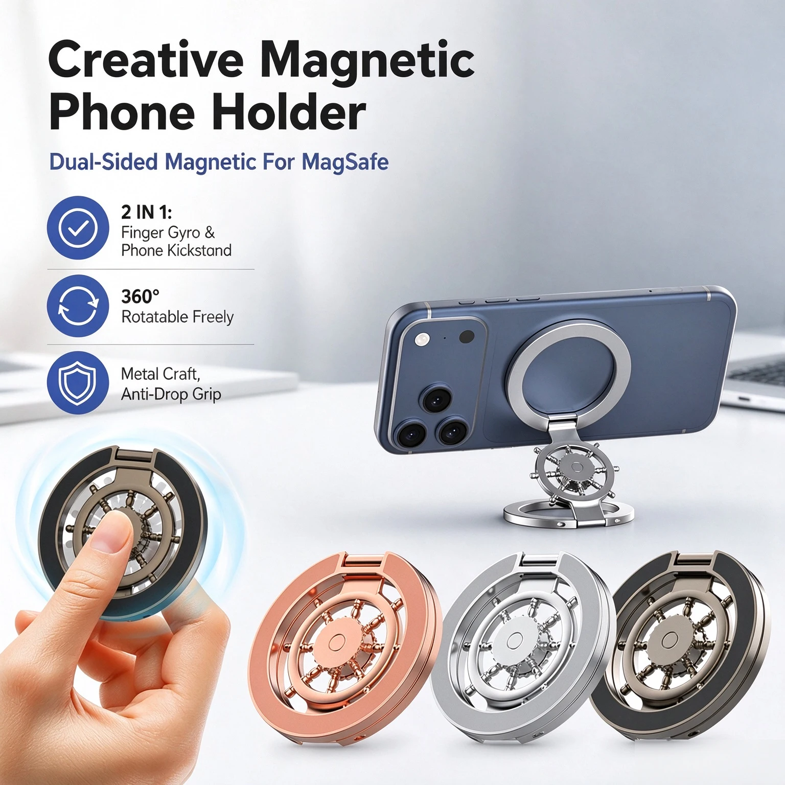 Double Sided Strong Magnetic Phone Holder Magsafe Gym 360 Rotating Metal Buckle Stand for IPhone 17 16 15 Pro Max Samsung Xiaomi