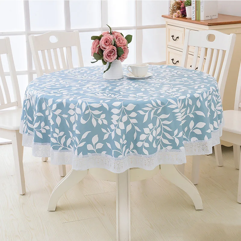 Flower Round Table Cloth Waterproof Pastoral PVC Plastic Kitchen Tablecloth Oilproof Decorative Elegant Fabric Table Cover