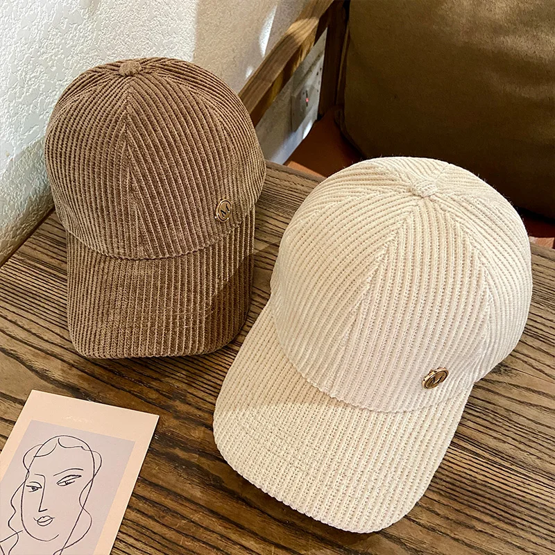 Baseball Cap Women Autumn Winter Solid Color Trendy Corduroy Korean Adjustable Snapback Hats For Women Men Fashion Cap Female image 3