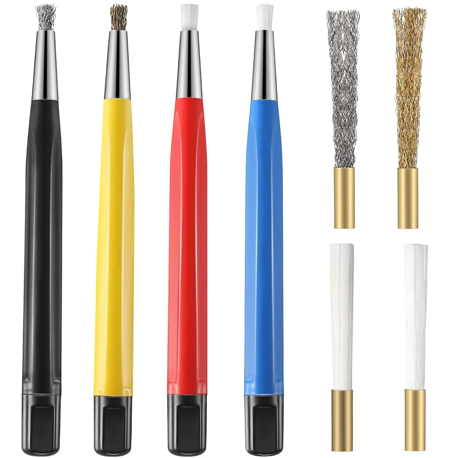 

8 Pieces Scratch Brush Pen Set with Steel, Brass, Fiberglass, Nylon Tips for Jewelry, Watch, Coin Cleaning and Electronic