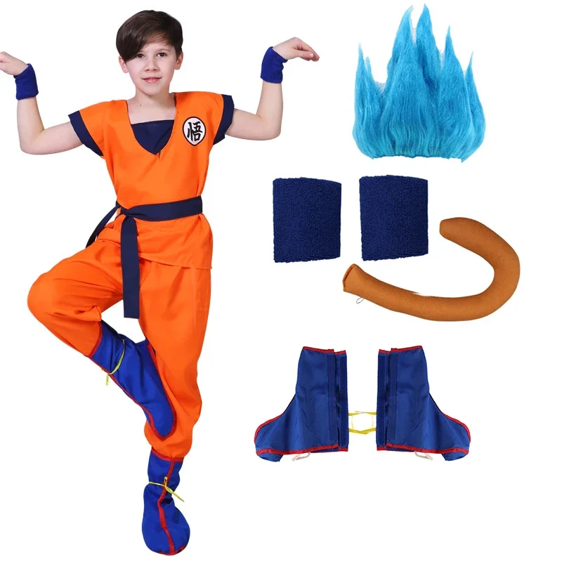 Halloween Goku Costume Kids Son Goku Cosplay Adult Costume Anime Superhero Uniform Wig Carnival Stage Children Clothing