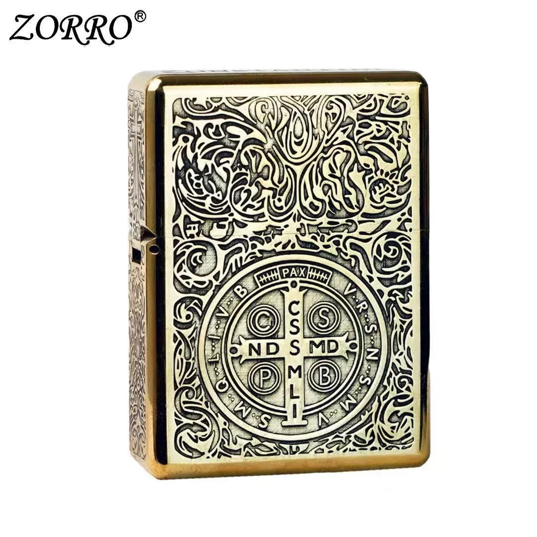 Zorro 912 Retro High End Waterproof Sealed Armor Constantine Kerosene Lighter 3/5 Hinge Metal Petrol Lighter Men\'s Gift