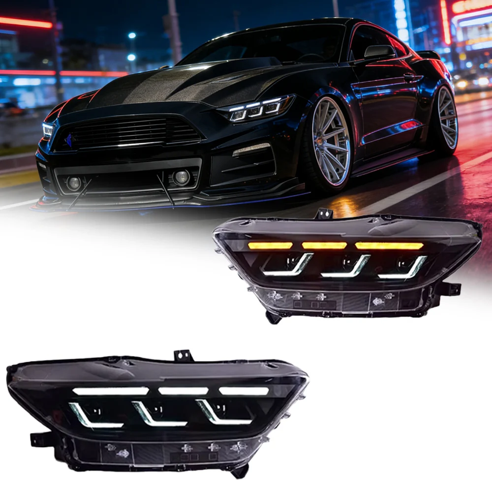 

Автомобильные фары для Ford Mustang 2015-2022, светодиодные автомобильные лампы, дневные ходовые огни, динамические указатели поворота, автомобильные аксессуары