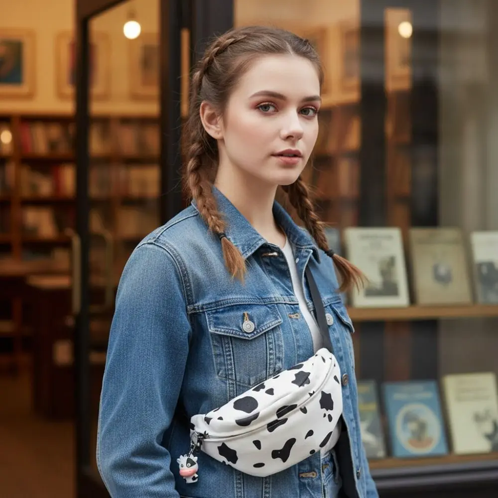 

Сумка на грудь с коровьим принтом, водонепроницаемая, вместительная, через плечо, износостойкая, черно-белая, для девочек и мальчиков