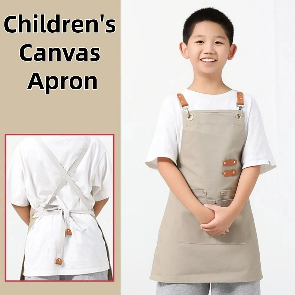 

Minimalist Children's Canvas Apron Lightweight Solid Color Cooking Apron Oil-proof Waterproof Chef Costume Household Use
