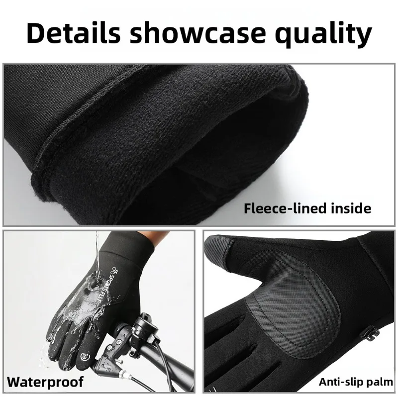 Mens Autumn Winter Waterproof Windproof Touch Screen Gloves Thickened Thermal Fleece Lined Outdoor Riding Driving Cold Proof