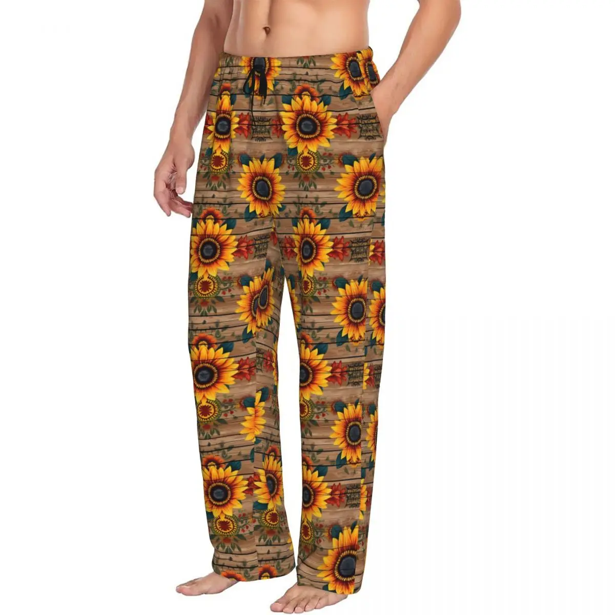 Custom Print Sunflower Art Pajama Pants for Women Sleep Sleepwear Bottoms with Pockets