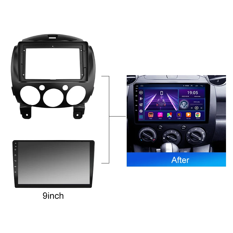 KENVOX 2 Din Autoradio 9 ''Faro Telaio Per MAZDA 2 2007 2014 Centro di Controllo Cruscotto Fascia Pannello Stereo Dash Kit