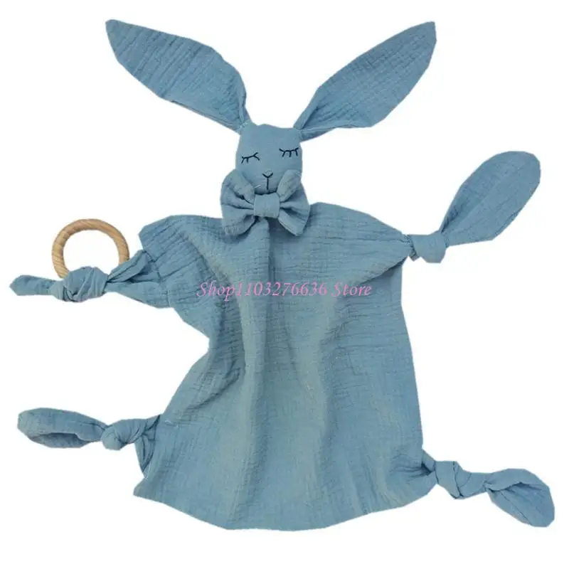 R6FD Đồ chơi khăn bé đồ chơi Bunny Hình dạng làm dịu khăn Khăn gỗ Teether Ring Vòng trẻ sơ sinh Khăn ngủ Đồ chơi