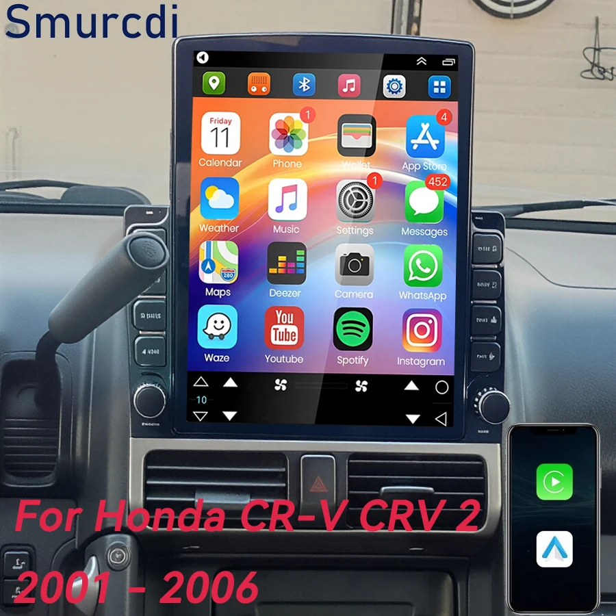 Radio para Auto Android 16 de 9.7 Pulgadas para Honda CR-V CRV 2 2001 - 2006, Reproductor Multimedia de Video, Navegador GPS, Unidad Principal Estéreo, CarPlay Auto