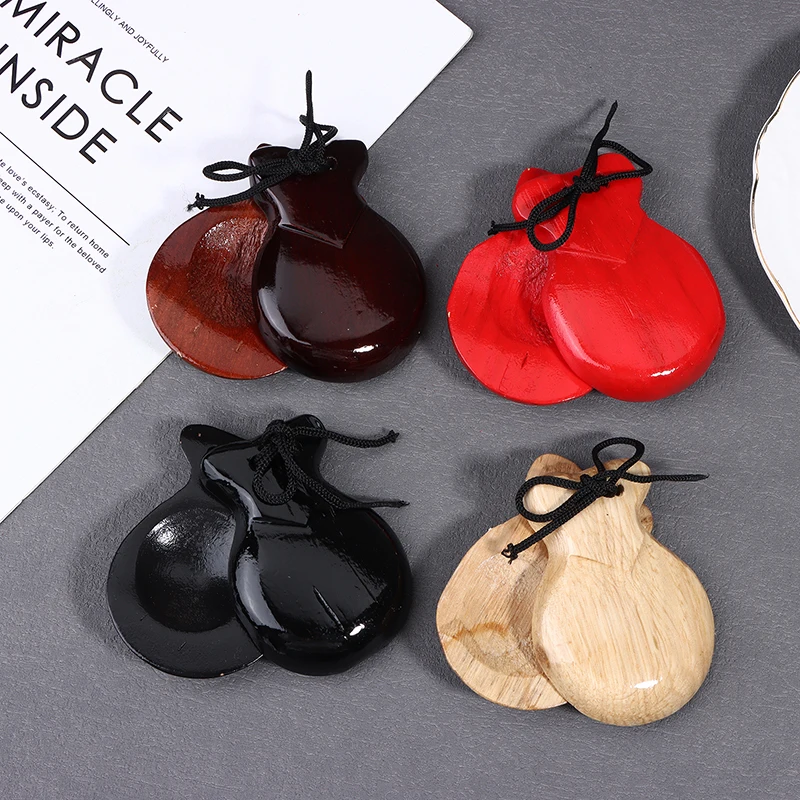 2 pçs tradicional castanet madeira espanhol castanhol dança flamenco castanhol com corda mão clapper crianças instrumento de percussão