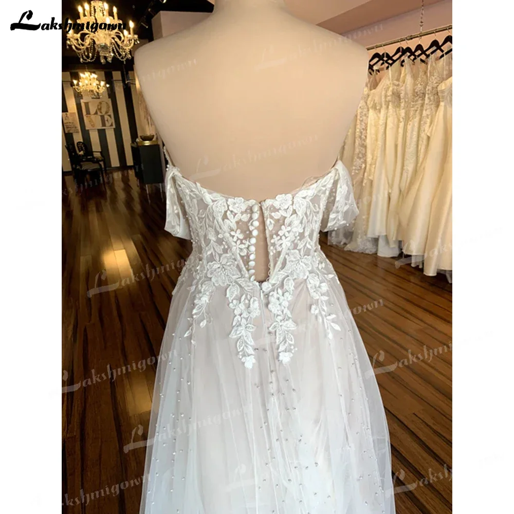 Boho Romantic Sexy Unique Wedding Dress Bridal Gown Off Shoulder Beading Detachable Sleeves A-line Sweetheart Robe De Mariee