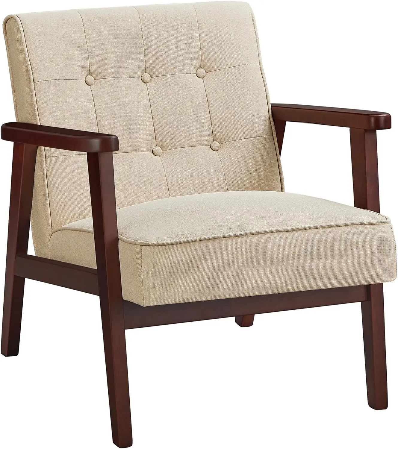 

Accent Leisure Chair, Mid-Century Modern Arm Chair with Solid Wood Armrests and Legs, 1-Seat Cushioned Sofa for Living Room