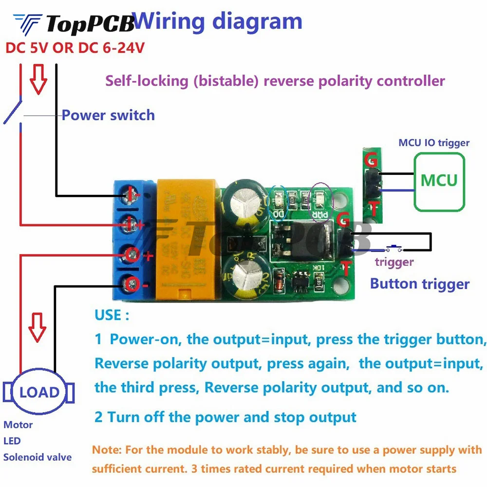 DC 5-24V 2A Flip-Flop Latch Motor Reversible Polarity Switch Controller Self-locking Bistable Reverse Polarity Relay Module