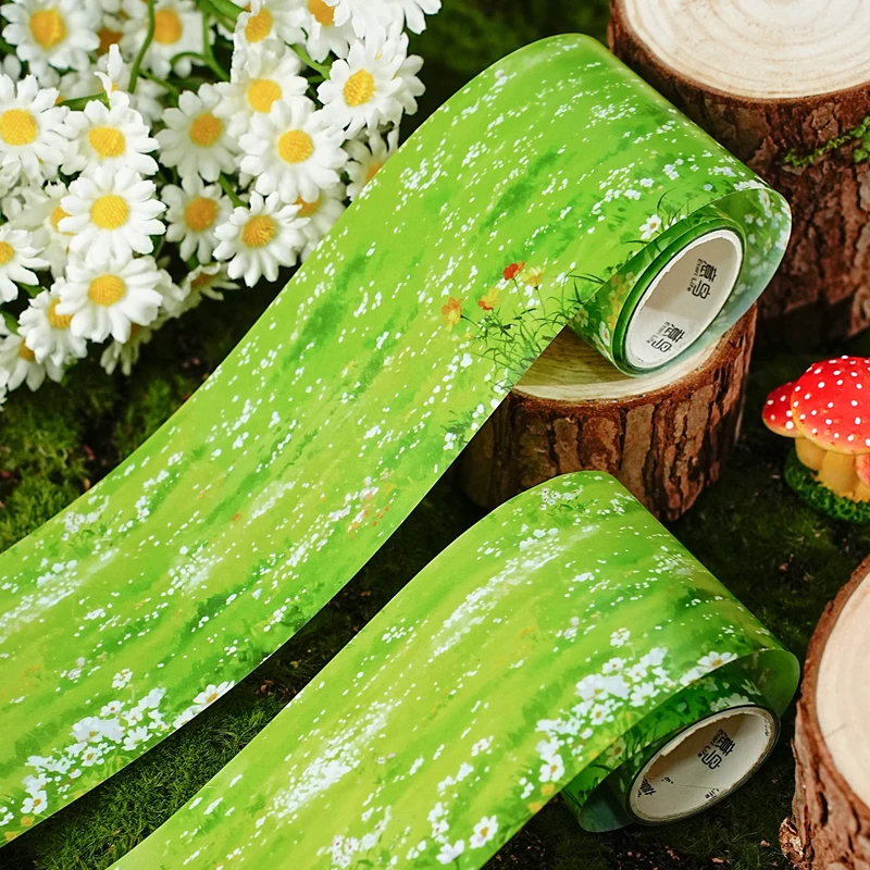 JIANQI 60mm*2m PET Grassland Lawn Tapes Stickers Scrapbooking Hand Account Adhesive hand made Diy Junk Journal Craft Supplies