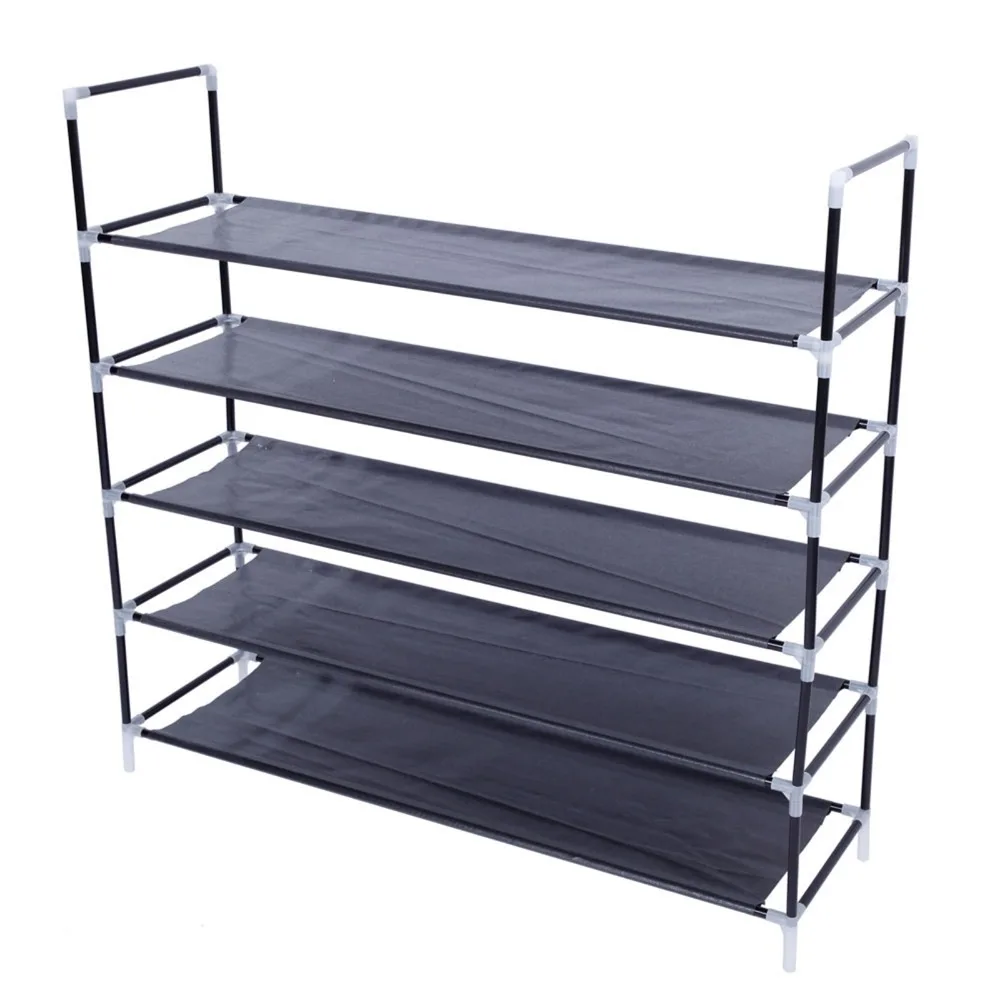 

Simple Assembly Shoe Hanger 5 Tiers Non-woven Fabric Shoe Rack with Handle Black