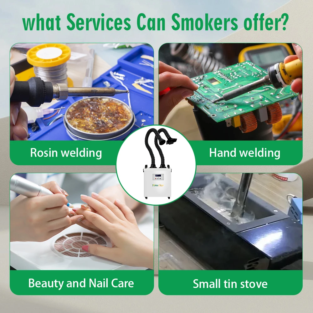 شفط قوي لحام الصناعية الدخان ومستخرج الغبار لتنقية الهواء مع أذرع مزدوجة لحام الطابعة ثلاثية الأبعاد بالليزر