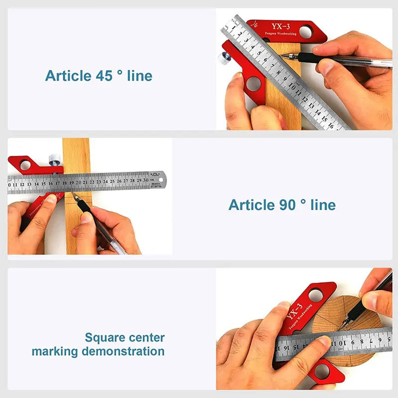 Center Finder Multifunction XY-ruler Circle Center Marking 45°90°Scribing Gauge Metric Inchfor Woodworking Measuring Scribe Tool