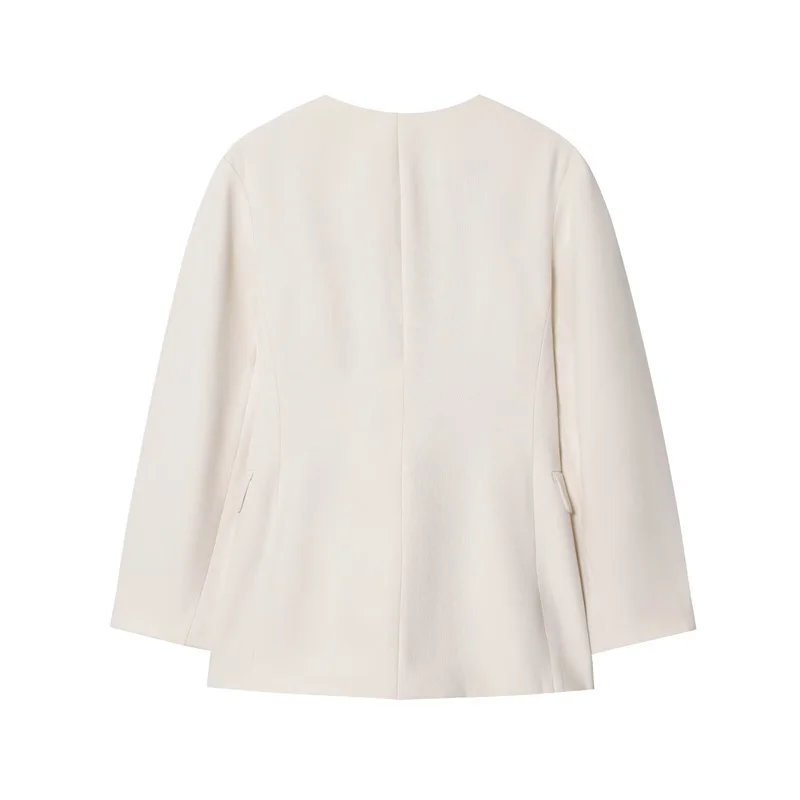 Jaqueta feminina nova outono 2025 branco manga longa sem gola blazer casual moda simples e versátil