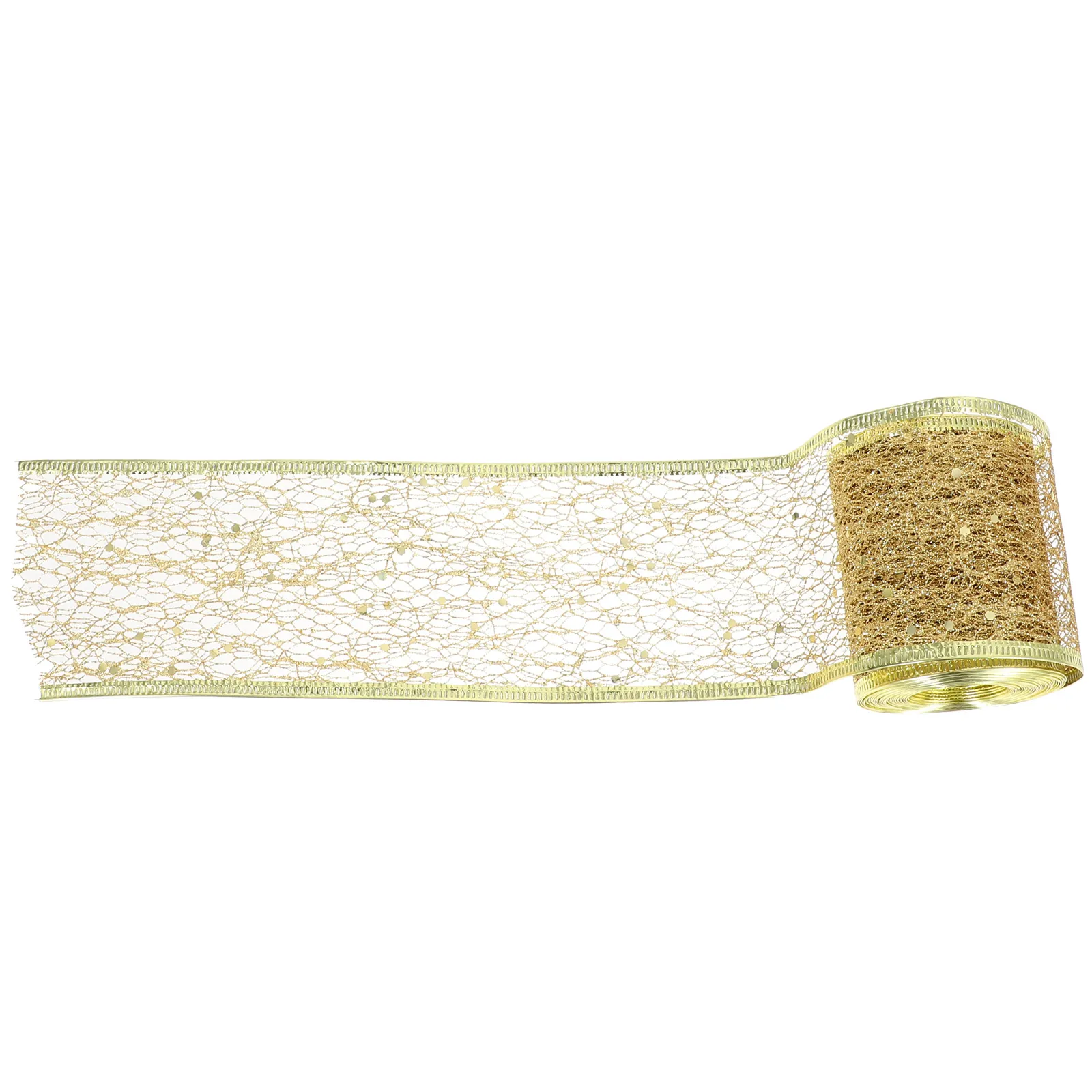 

Golden Polyester Ribbon for Christmas Decorations Gift Wrapping Bows Crafts DIY Projects Glitter Mesh Tree Holiday