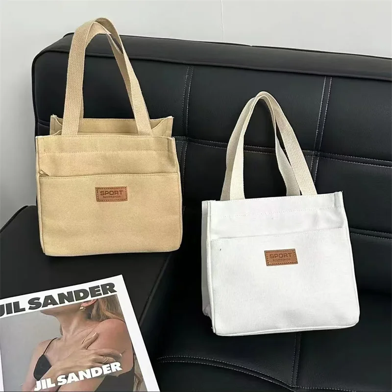 Women's Simple Commuting Canvas Large Capacity Bento Tote Bag Office Worker Lunch Handbag Convenient Female's Commuter Bag