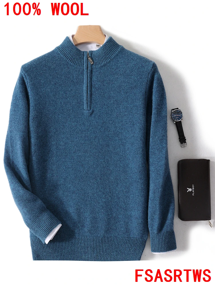 เสื้อสเวตเตอร์แคชเมียร์ผู้ชายคอเต่าครึ่งตัว ซิปหน้า ผ้าขนแกะเมอริโนแท้ 100% คุณภาพสูง สำหรับฤดูใบไม้ร่วงและฤดูหนาว สไตล์ลำลอง ไซส์ใหญ่พิเศษ