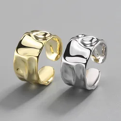 Silver Color Irregular Opening Ring For Women Men Fashion Geometric Wide Punk Rings Unique Design Finger Jewelry For Party