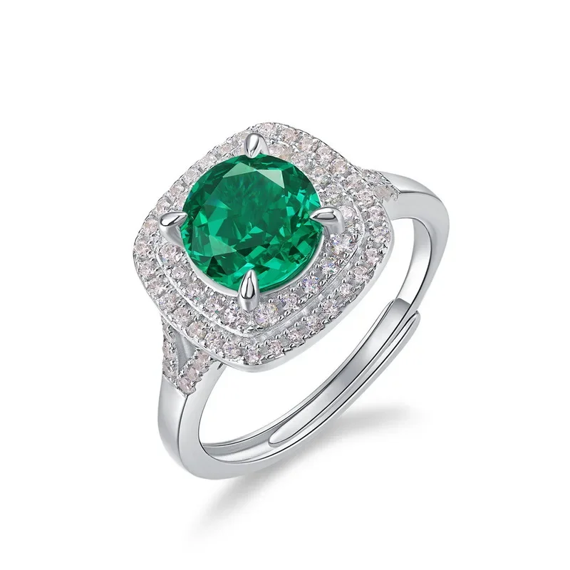 Emerald Green High Carbon Diamond Ring 18K Gold Fully Inlaid with Colored Baby Stones PT950 Platinum Bright Ring Retro