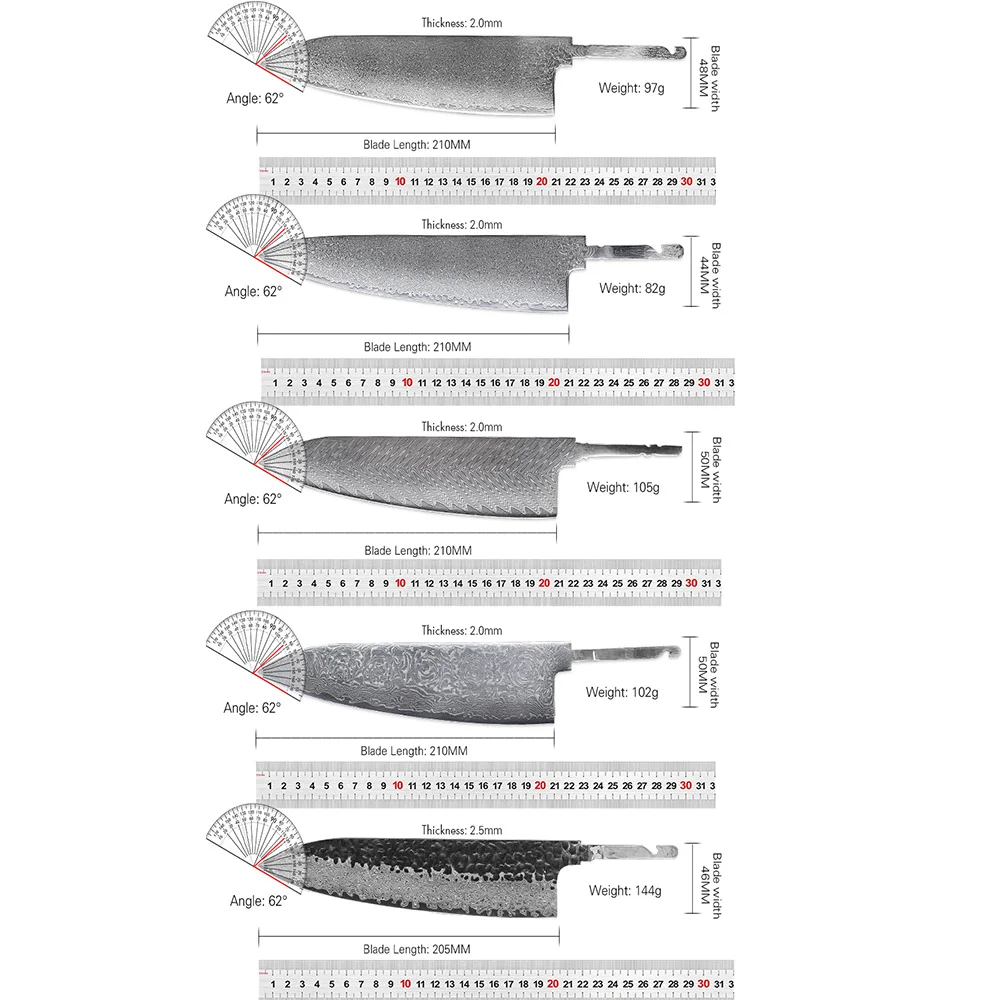 TURWHO DIY Factory Octagonal Handle Japanese Damascus Steel Chef Knife Kiritsuke Blade Blank Knive Parts New Design Dropshipping