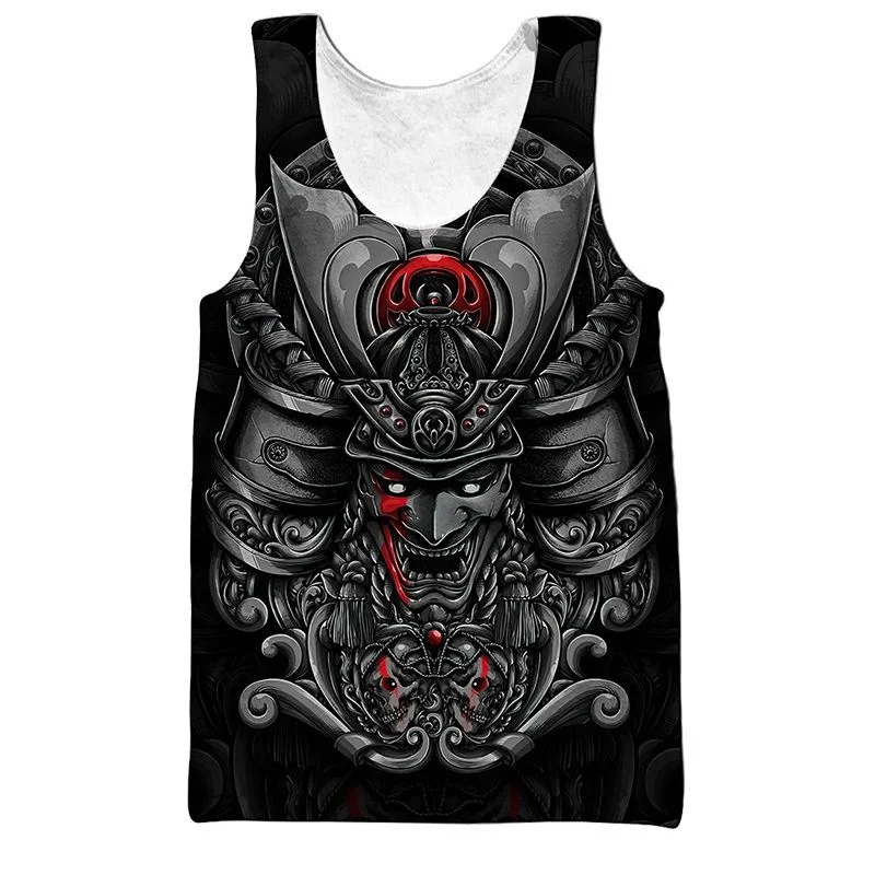 New Summer 3D Samurai Armor Oni Mask Tattoo Printed Tank Top Guard Graphic Tank Top Men Gym Kid Fashion Cool Sports Clothing Top