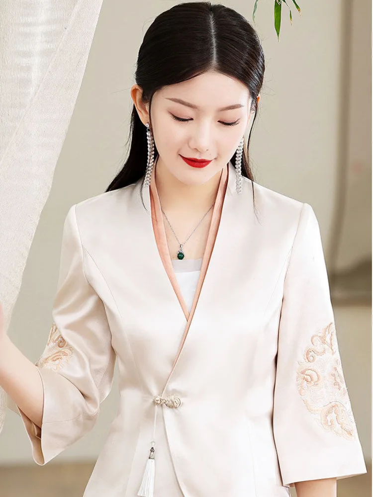 Women Chinese Traditional Coat Vintage Embroidery Performance Chiffon National Shirt Clothing Top Spring And Summer New