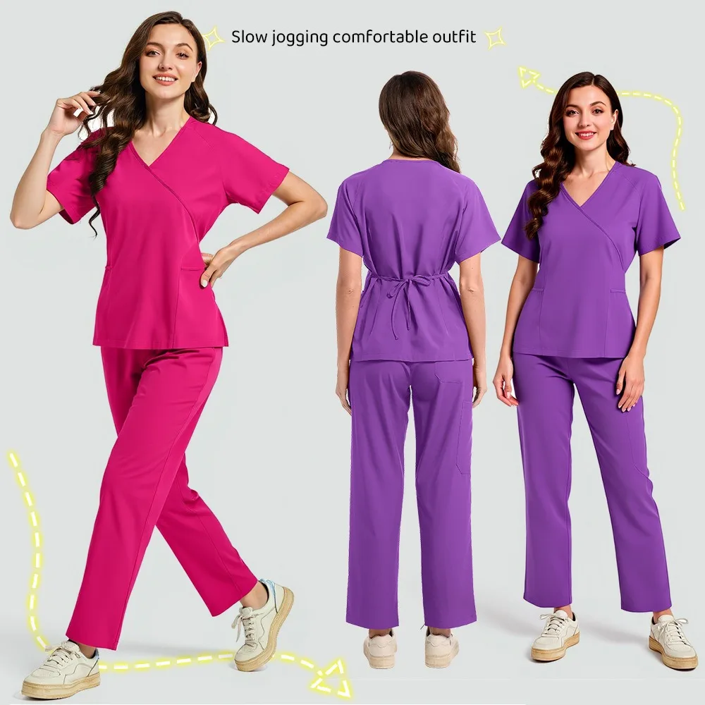 스크럽 유니폼 세트 간호사 스판덱스 레이온 스파 유니폼 여성 간호사 의료용 스크럽 의사 블라우스 스크럽복 세트 간호사 세트