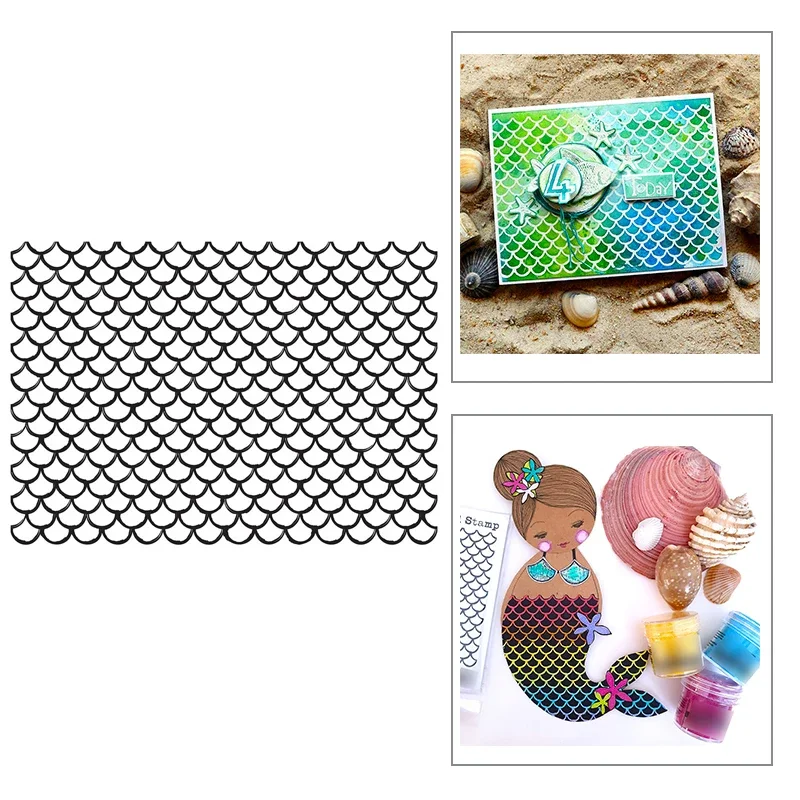 New Retro Fish Scales Wave Background Pattern Clear Stamps For DIY Making Greeting Card Scrapbooking No Metal Cutting Dies