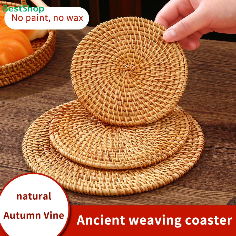♥Natural Autumn Vine Woven Coasters|Paint & Wax-Free Handmade Ancient Weaving Drink Mats for Table Protection