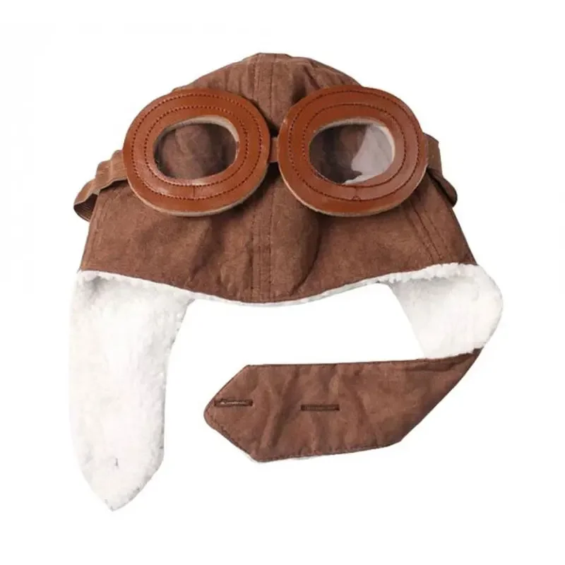 Kids Bomber Hats Boys Pilot Aviator Hat Brown Earmuffs Beanies Winter Warm Earflap Ear Protection Cap Child Accessories