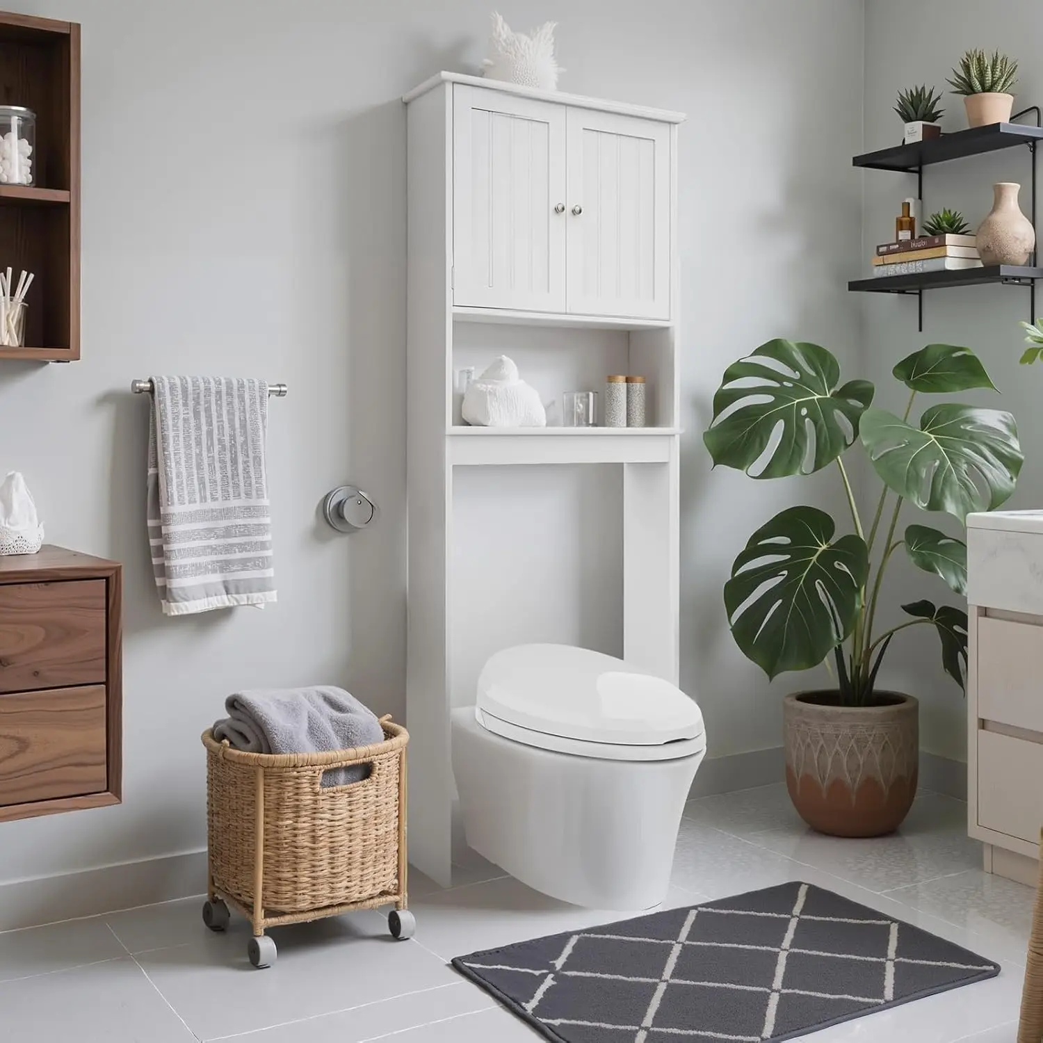 

Over The Toilet Storage Cabinet, Behind Toilet Bathroom Organizer with Adjustable Shelves, Above Toilet Organizers with Barn
